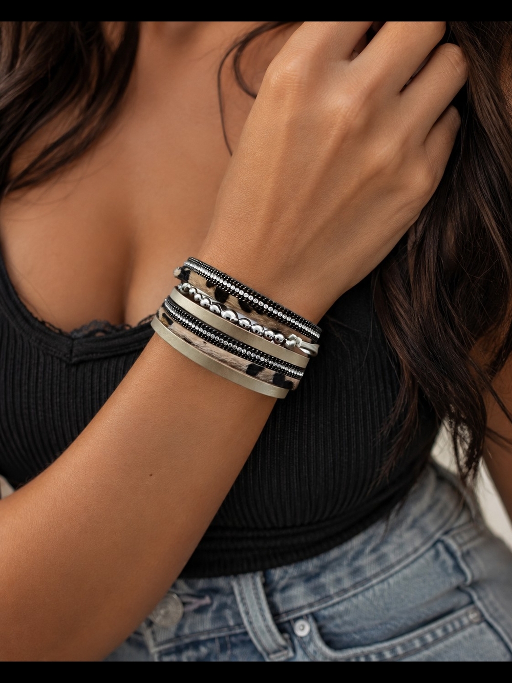 Layered Black and Silver Women’s Bracelet Stack